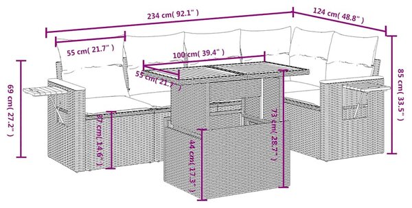 6 részes fekete polyrattan kerti ülőgarnitúra párnákkal
