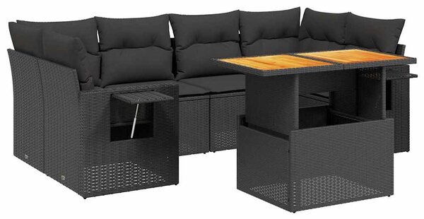 7 részes fekete polyrattan kerti ülőgarnitúra párnával