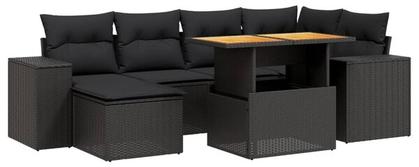 7 részes fekete polyrattan kerti ülőgarnitúra párnával