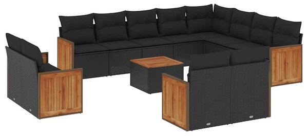 13 részes fekete polyrattan kerti ülőgarnitúra párnákkal