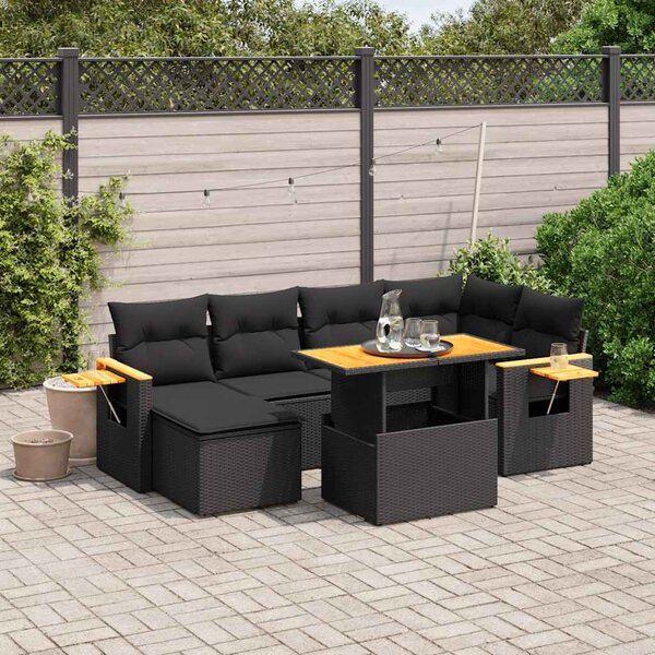 7 részes fekete polyrattan kerti ülőgarnitúra párnával
