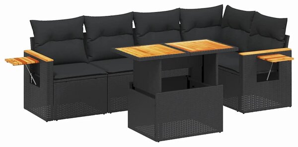 6 részes fekete polyrattan kerti ülőgarnitúra párnákkal