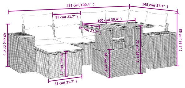 7 részes fekete polyrattan kerti ülőgarnitúra párnával