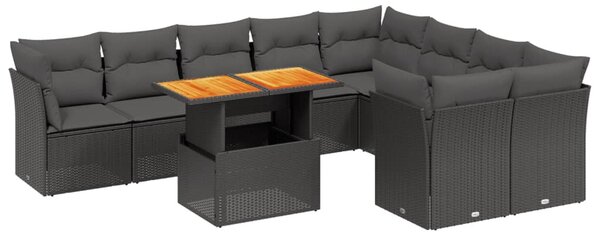 10 részes fekete polyrattan kerti ülőgarnitúra párnákkal