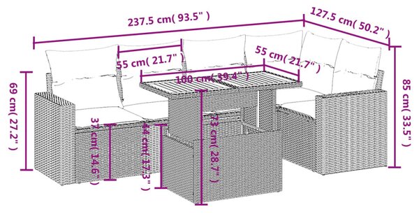 6 részes fekete polyrattan kerti ülőgarnitúra párnákkal