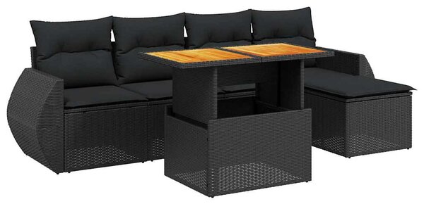 6 részes fekete polyrattan kerti ülőgarnitúra párnákkal