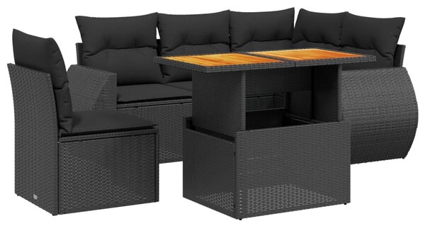 6 részes fekete polyrattan kerti ülőgarnitúra párnákkal