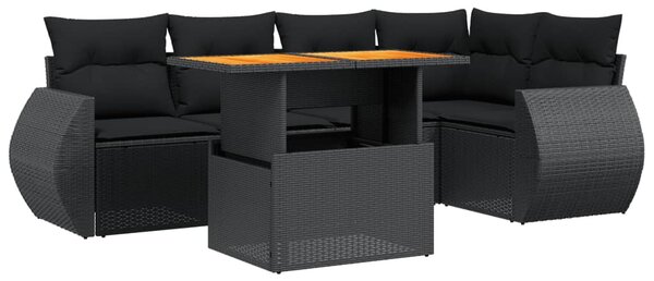 6 részes fekete polyrattan kerti ülőgarnitúra párnákkal