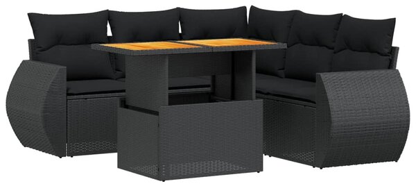 6 részes fekete polyrattan kerti ülőgarnitúra párnákkal