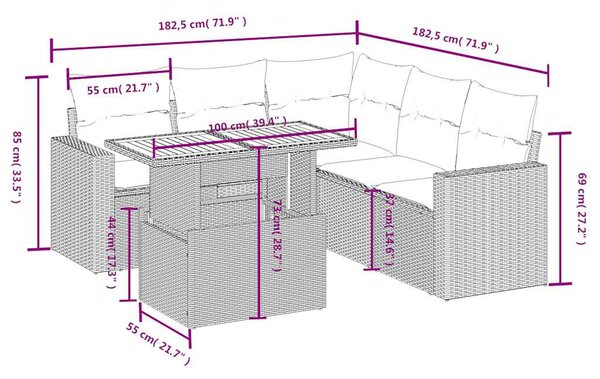 6 részes fekete polyrattan kerti ülőgarnitúra párnákkal