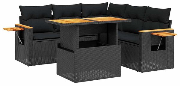 6 részes fekete polyrattan kerti ülőgarnitúra párnákkal