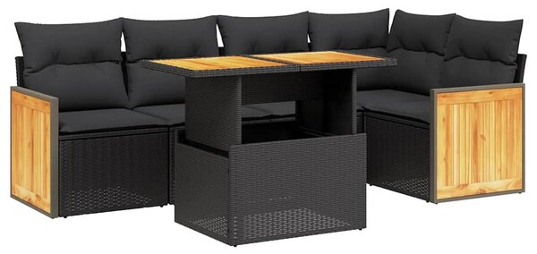 6 részes fekete polyrattan kerti ülőgarnitúra párnákkal