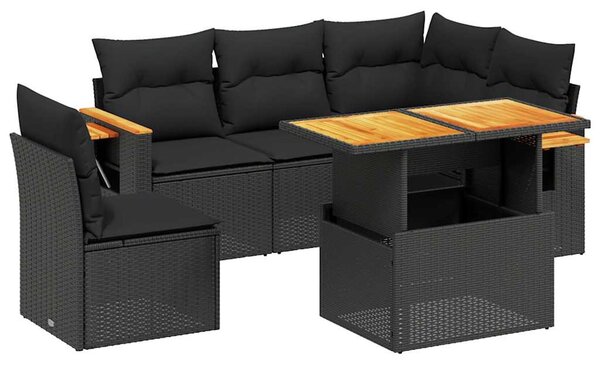 6 részes fekete polyrattan kerti ülőgarnitúra párnákkal