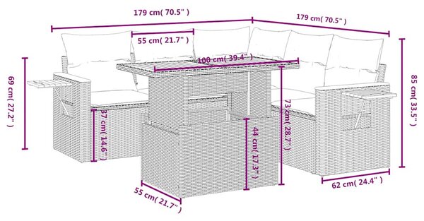 6 részes fekete polyrattan kerti ülőgarnitúra párnákkal