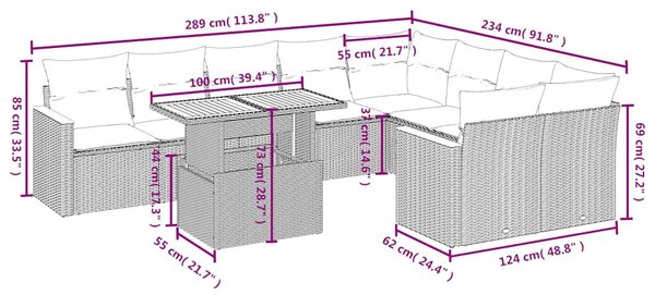 10 részes bézs polyrattan kerti ülőgarnitúra párnával