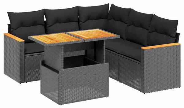 6 részes fekete polyrattan kerti ülőgarnitúra párnákkal