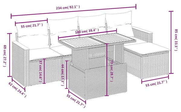 6 részes fekete polyrattan kerti ülőgarnitúra párnákkal