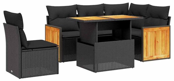 6 részes fekete polyrattan kerti ülőgarnitúra párnákkal
