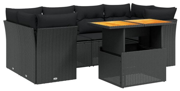 7 részes fekete polyrattan kerti ülőgarnitúra párnával