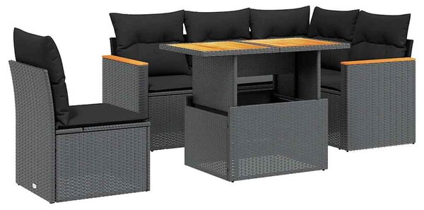 6 részes fekete polyrattan kerti ülőgarnitúra párnákkal