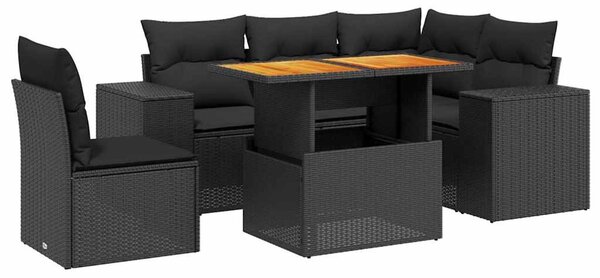 6 részes fekete polyrattan kerti ülőgarnitúra párnákkal