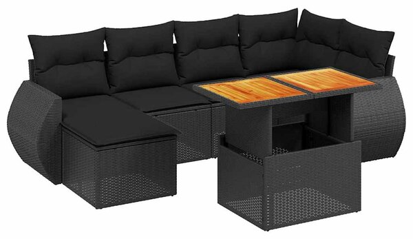 7 részes fekete polyrattan kerti ülőgarnitúra párnával
