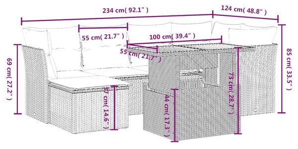 7 részes fekete polyrattan kerti ülőgarnitúra párnával