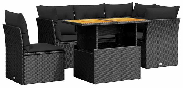 5 részes fekete polyrattan kerti kanapészett párnákkal