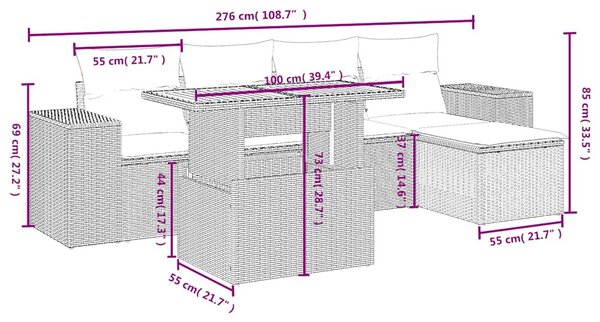 6 részes fekete polyrattan kerti ülőgarnitúra párnákkal