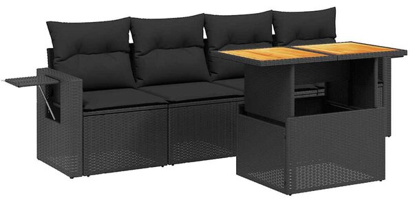 5 részes fekete polyrattan kerti kanapészett párnákkal