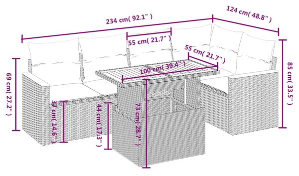6 részes fekete polyrattan kerti ülőgarnitúra párnákkal