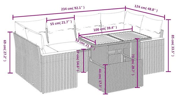 7 részes fekete polyrattan kerti ülőgarnitúra párnával