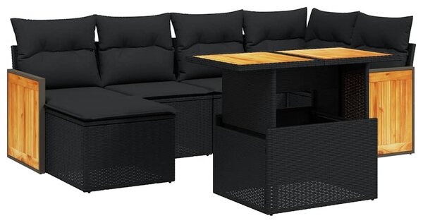 7 részes fekete polyrattan kerti ülőgarnitúra párnával