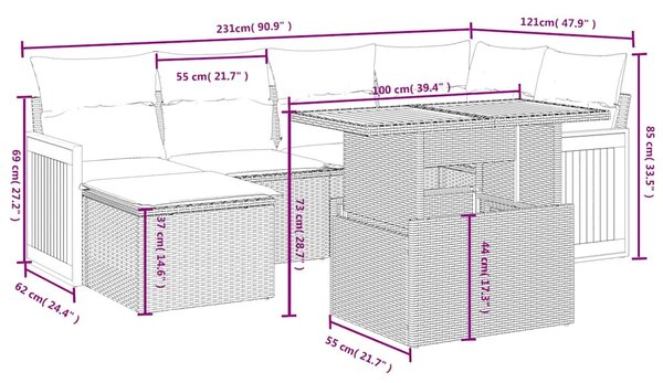 7 részes fekete polyrattan kerti ülőgarnitúra párnával