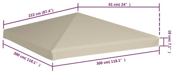 Bézs pavilon tetőponyva 310 g/m² 3 x 3 m