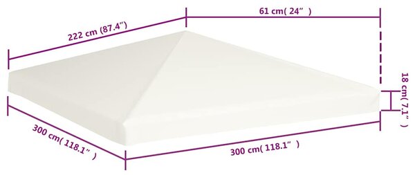 Krémfehér pavilon tetőponyva 310 g/m², 3 x 3 m