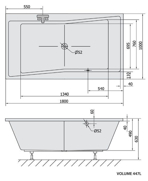 Polysan Polysan, QUEST téglalap alakú kád 180x100x49cm, fehér, 78511