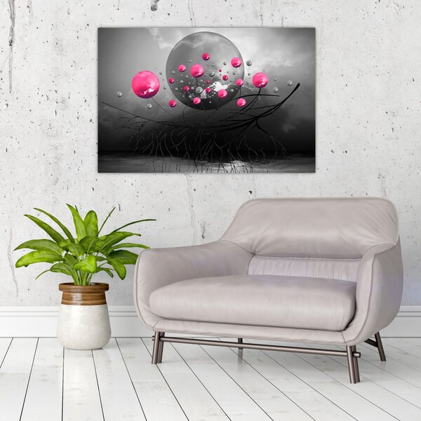 Rózsaszín absztrakt gömbök képe (90x60 cm)