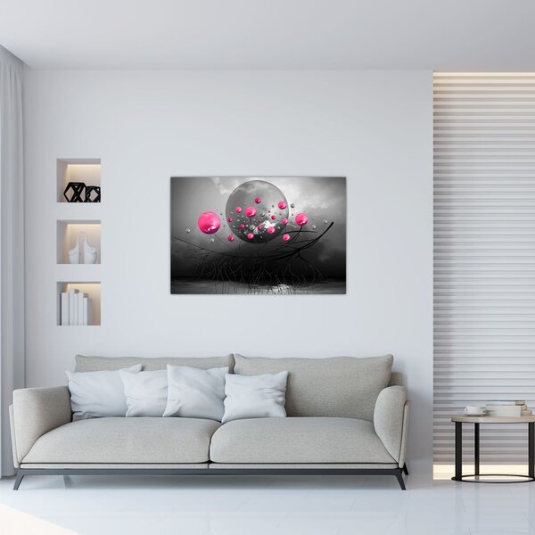 Rózsaszín absztrakt gömbök képe (90x60 cm)