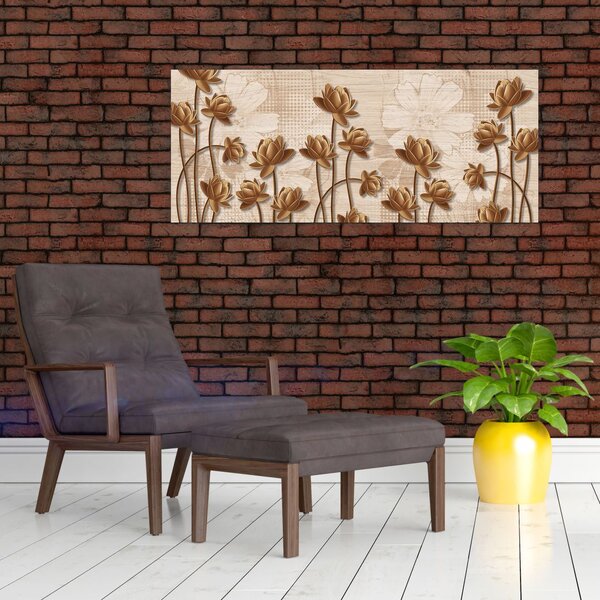 Absztrakció virágok képe - barna (120x50 cm)