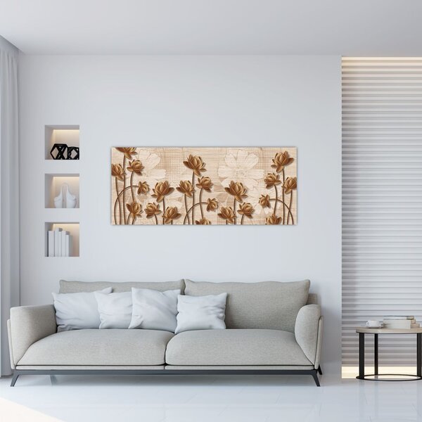 Absztrakció virágok képe - barna (120x50 cm)