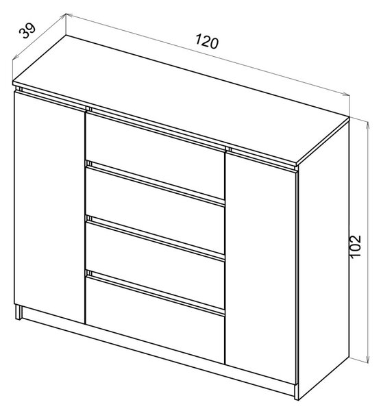 Komód 120 cm, 2 ajtóval és 4 fiókkal, kasmír színben SIMPLE