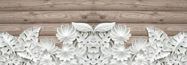 Fotótapéta - Alabástrom fehér virágok fa táblákon (152,5x104 cm)