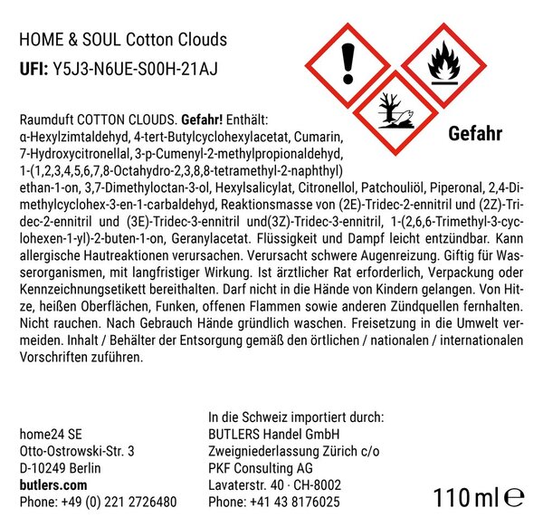 HOME & SOUL szobaillatosító No. 1, Cotton Clouds 110 ml
