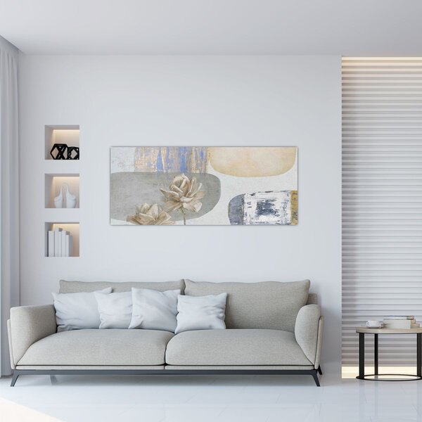Kép - Festészet virágokkal és textúrákkal (120x50 cm)