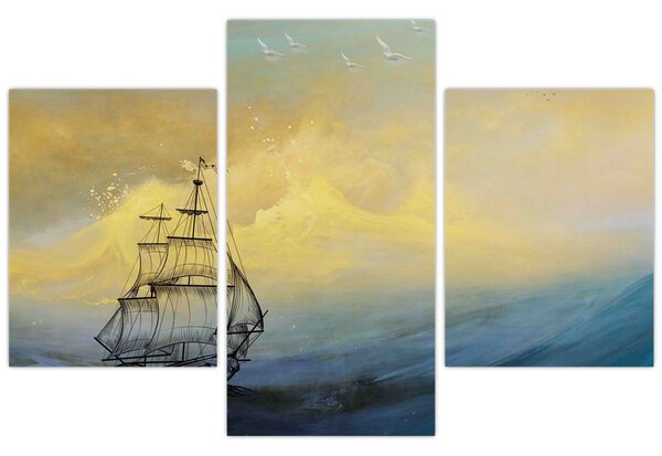 Kép - Egy hajó festménye a tengeren (90x60 cm)