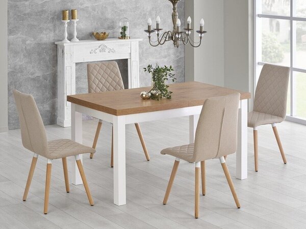 Asztal Houston 559, 79x80cm, Fehér, Lancelot tölgy, Bükkfa
