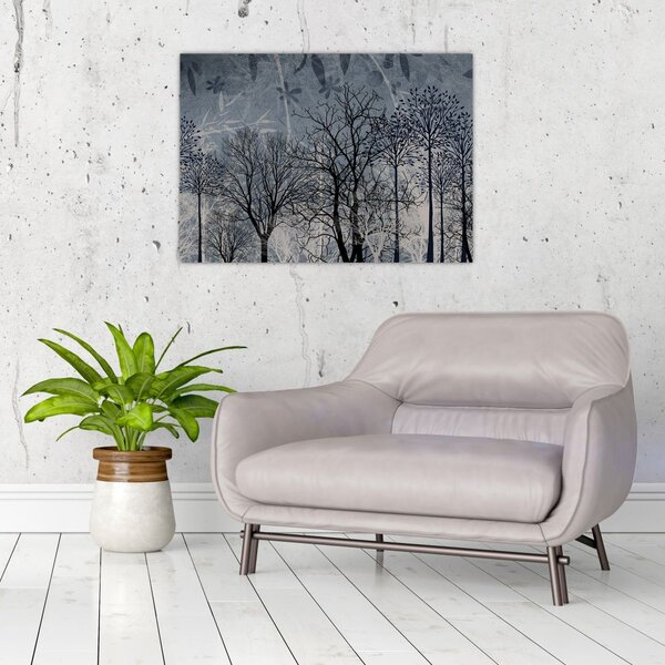 Kép - Fa sziluettek levelekkel (70x50 cm)