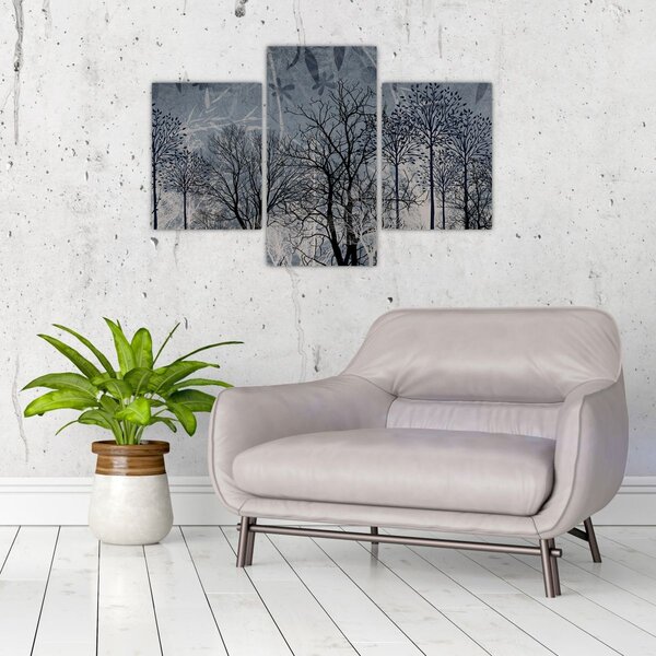 Kép - Fa sziluettek levelekkel (90x60 cm)