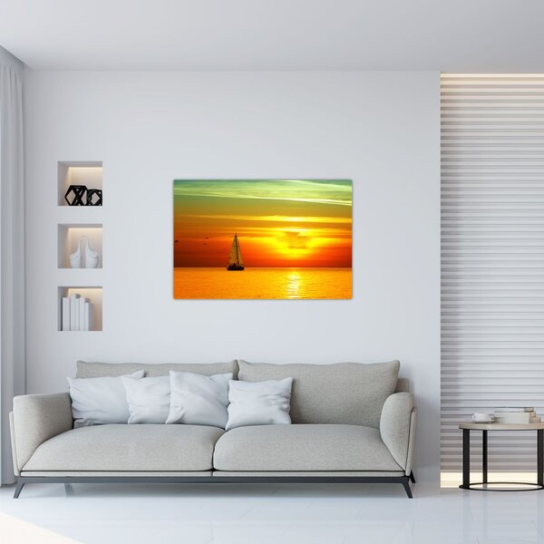 Naplemente egy jachttal képe (90x60 cm)